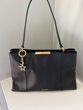 Ted Baker Black Pebble Leather Shoulder Bag with J. Crew Bag Charm